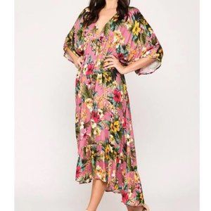 GiGiO Hawaiian Summer Floral Print High-Low Midi/Maxi Dress